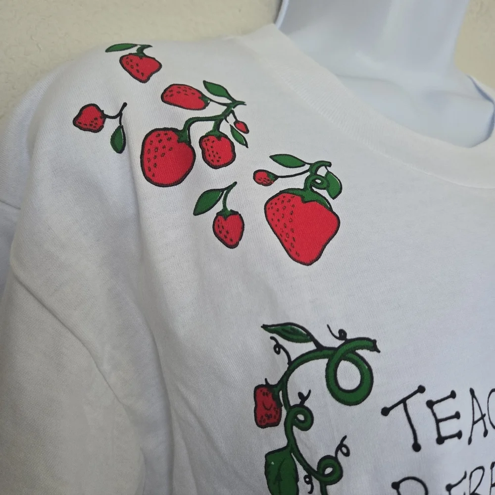 Vintage 90s Teacher Berry Cotton White Red Short Sleeve Shirt Size Large - Picture 7 of 13